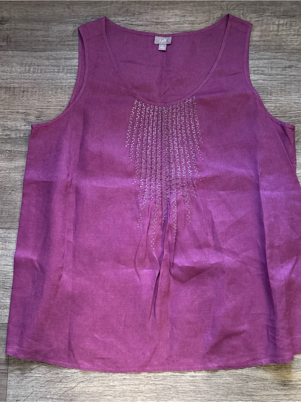 J Jill Linen Purple Sleeveless Blouse Coastal Grandma Lagenlook Boho Lightweight